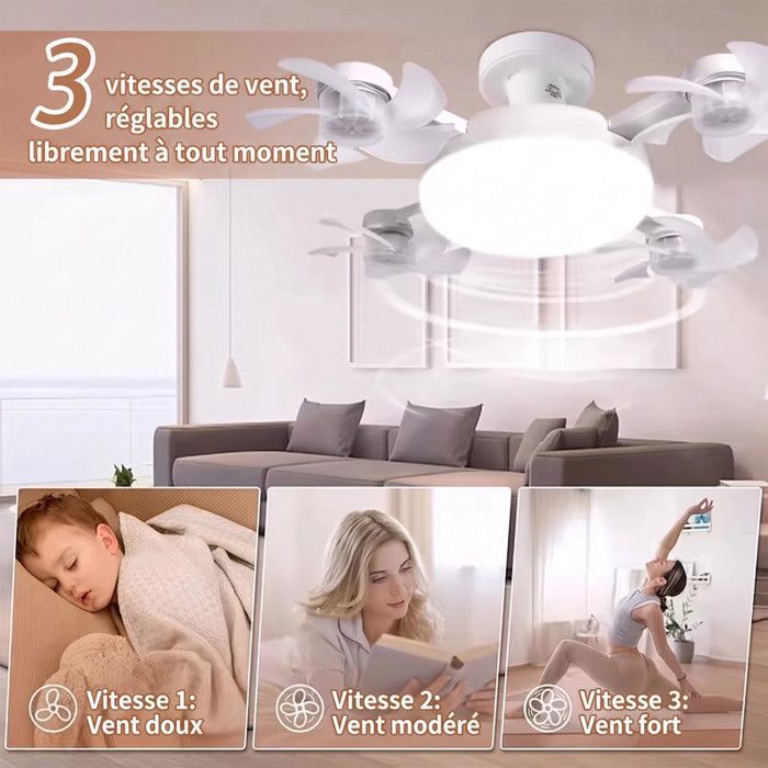 VENTILATEUR DE PLAFOND 4 TÊTES AVEC LAMPE ET TÉLÉCOMMANDE