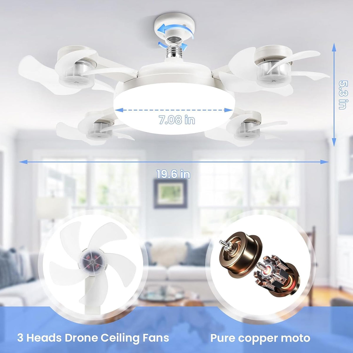 VENTILATEUR DE PLAFOND 4 TÊTES AVEC LAMPE ET TÉLÉCOMMANDE