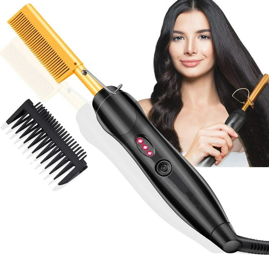 Peigne Chauffant Professionnel en Céramique Dorée