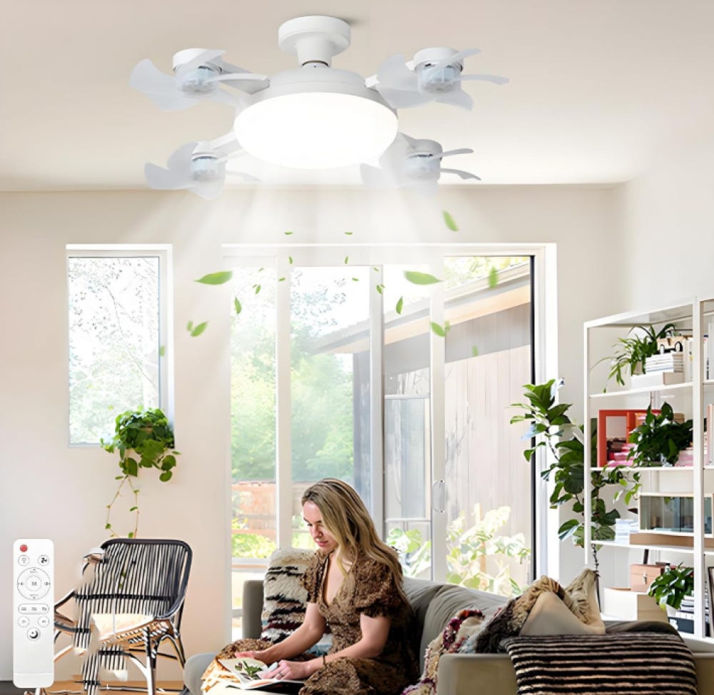 VENTILATEUR DE PLAFOND 4 TÊTES AVEC LAMPE ET TÉLÉCOMMANDE